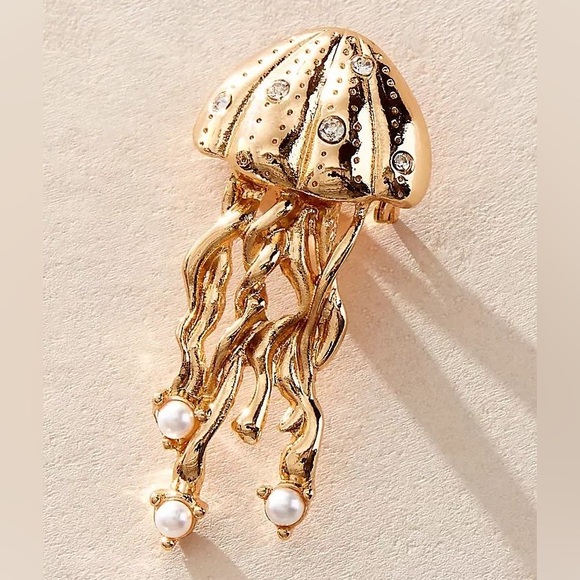 Free People Gold and Pearl Jellyfish Brooch - Picture 1 of 4
